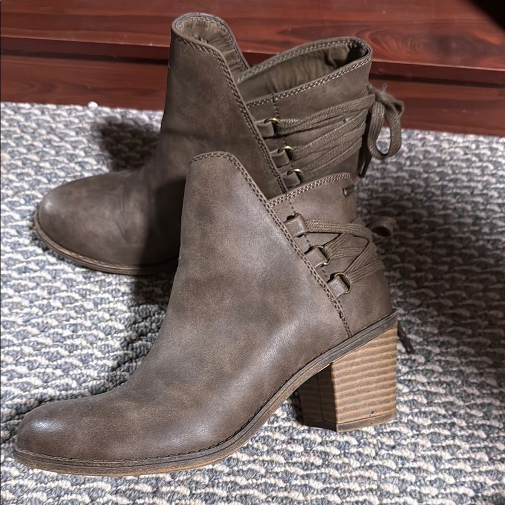 Roxy Brown Ankle Booties with Lace-Up Detail